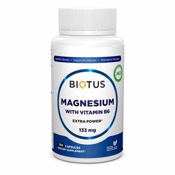 Магний и витамин В6 экстра сильный, 100 капсул, Magnesium with Vitamin B6, Biotus BIO-530197 фото