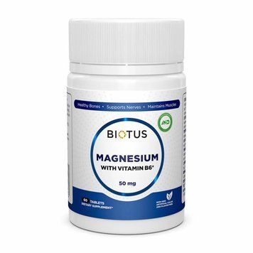 Магний и витамин В6, 60 таблеток Magnesium with Vitamin B6, Biotus BIO-530203 фото